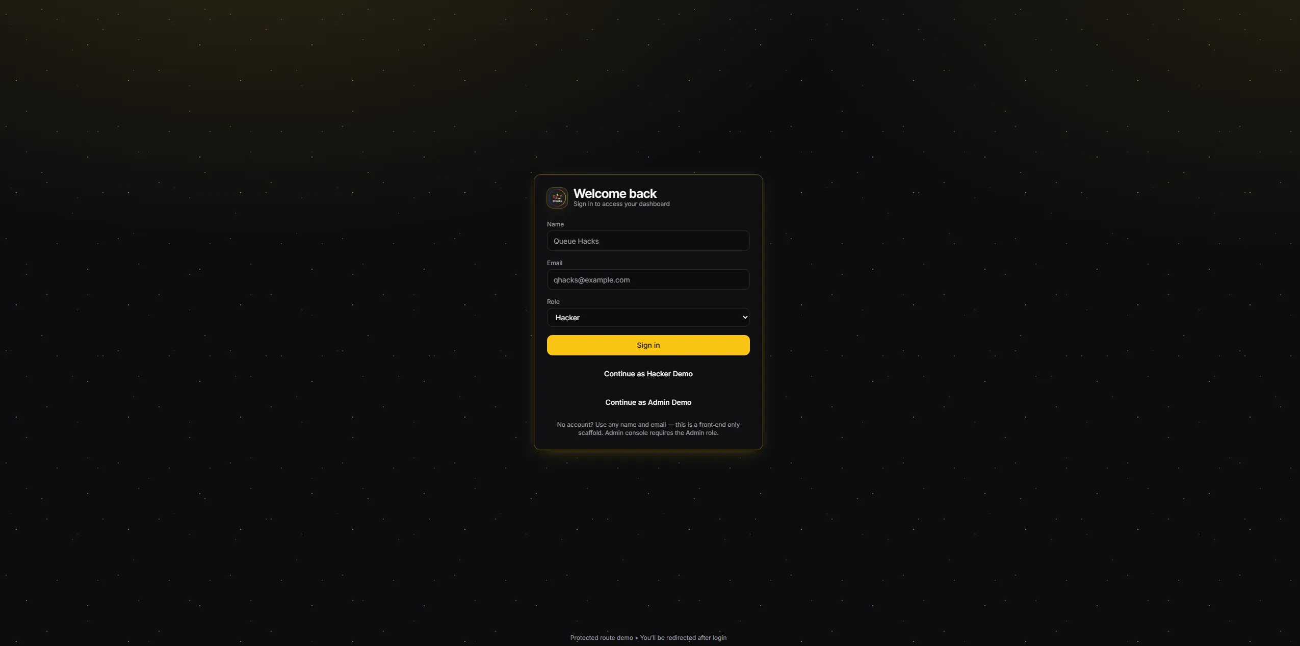 hacker dashboard - qhacks